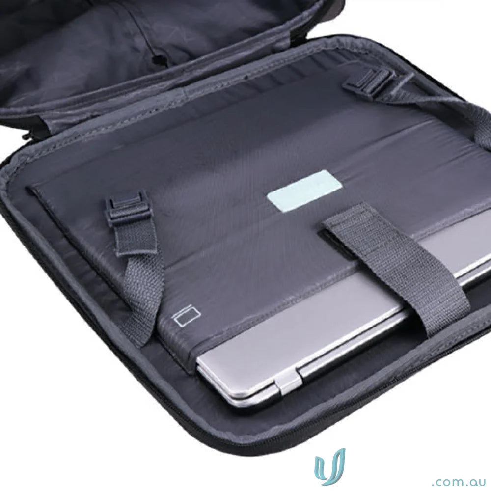 Open black Swissdigital Arosa Underseat Luggage bag for easy travel storage