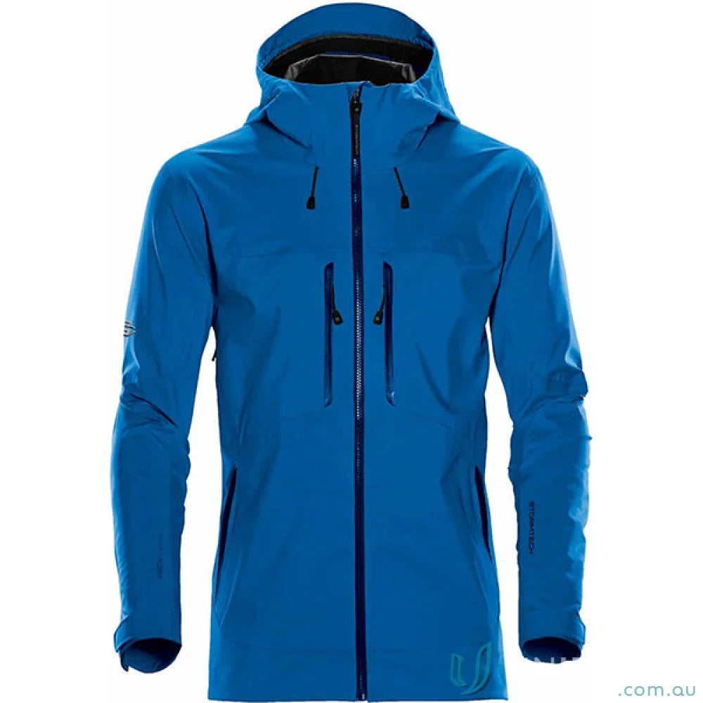 Vibrant blue Synthesis Stormshell waterproof jacket with coverage hood and zip pockets