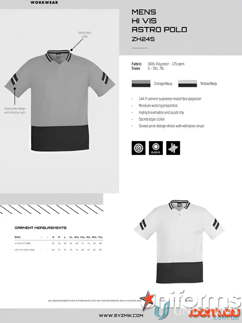 Mens hi-vis astro short sleeve polo shirt from Syzmik with Zh245 sleeve polo design