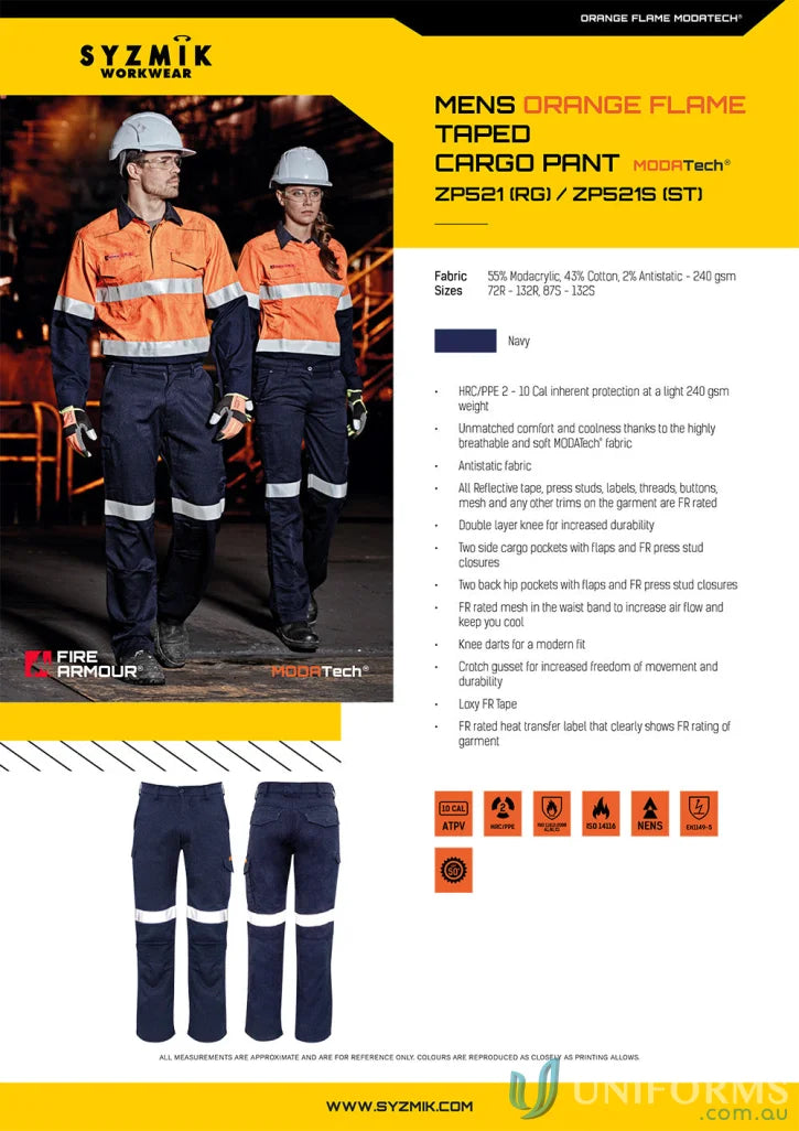 Syzmic Range Mens Orange Flame Taped Cargo Pant ZP521 for tough street look