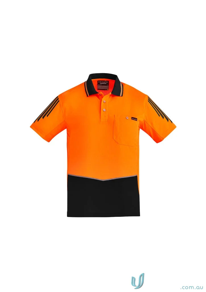 Orange and black flux short sleeve polo zh315 from Syzmic Men’s Syzmic HiVis Flux SS Polo