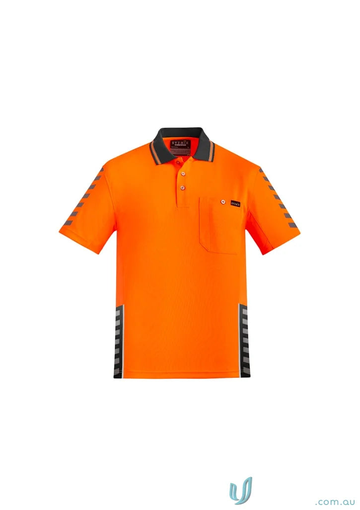 Orange vis komodo Syzmic Men’s Sleeve Polo ZH320 for high visibility and style