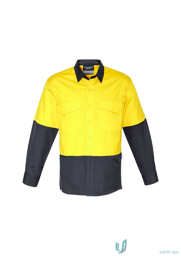 Yellow and black Syzmik Mens Rugged Cooling Vis Shirt ZW128 with stress point protection