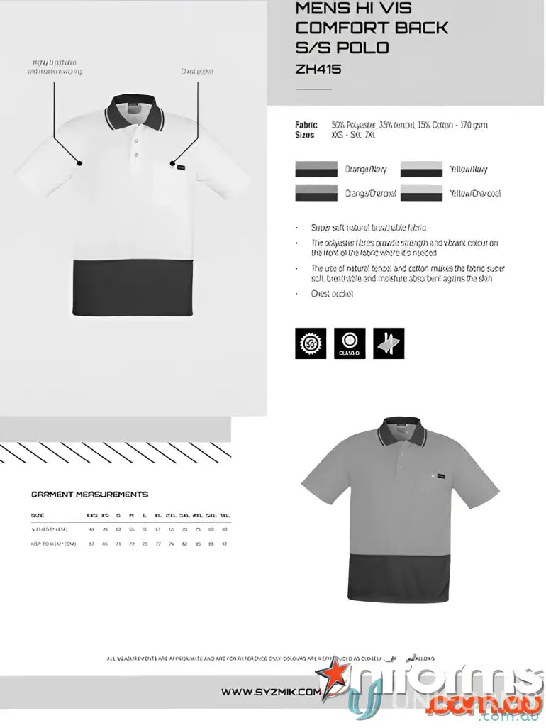 Mens short sleeve polo shirt with reflective piping from Syzmic HiVis Zone SS Polo, style zh236