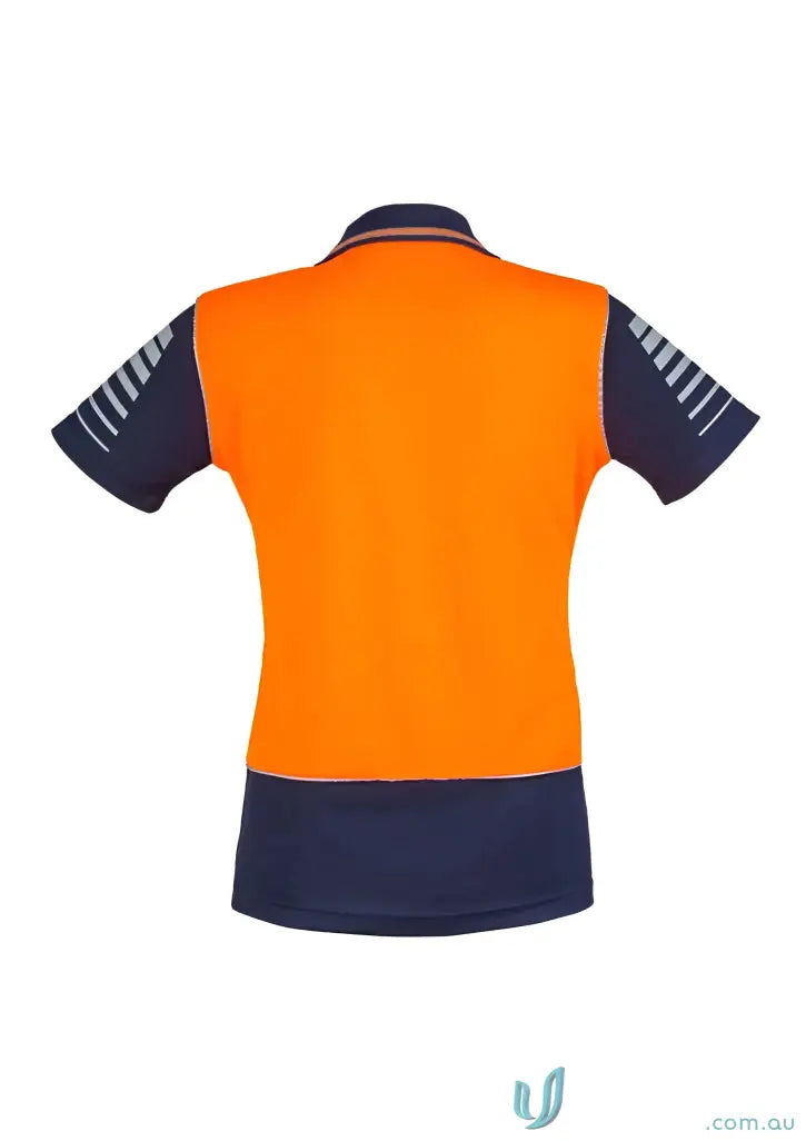 Orange and navy blue Syzmik womens Zone Safety Polo with 3M reflective piping