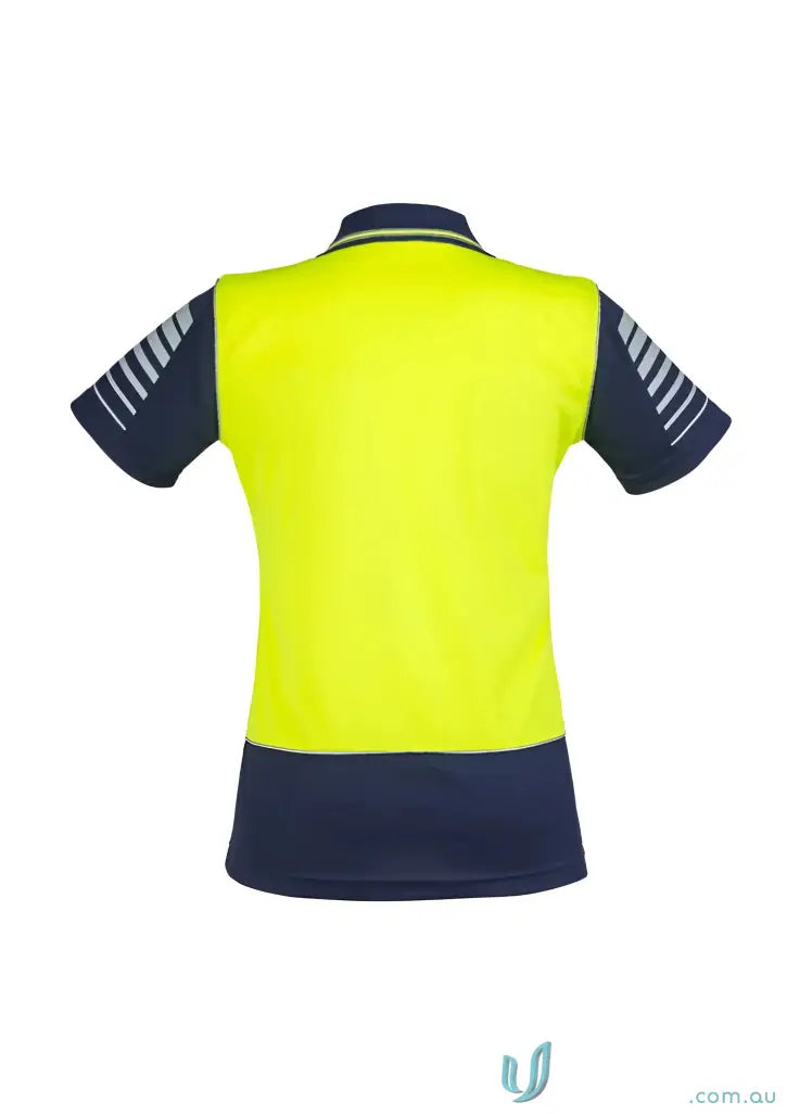 Syzmic Ladies Zone Safety Polo in yellow navy blue with 3m reflective piping and filament supreme microfibre for syzmik womens safety wear