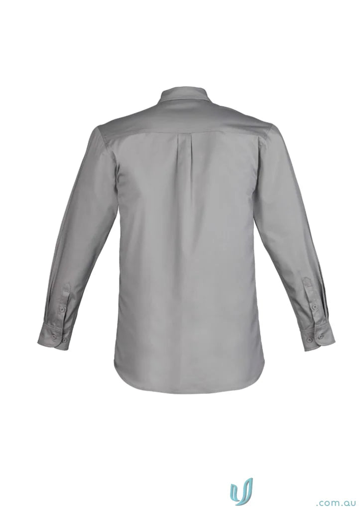 Gray long-sleeved Syymik mens lightweight tradie long sleeve cotton twill shirt