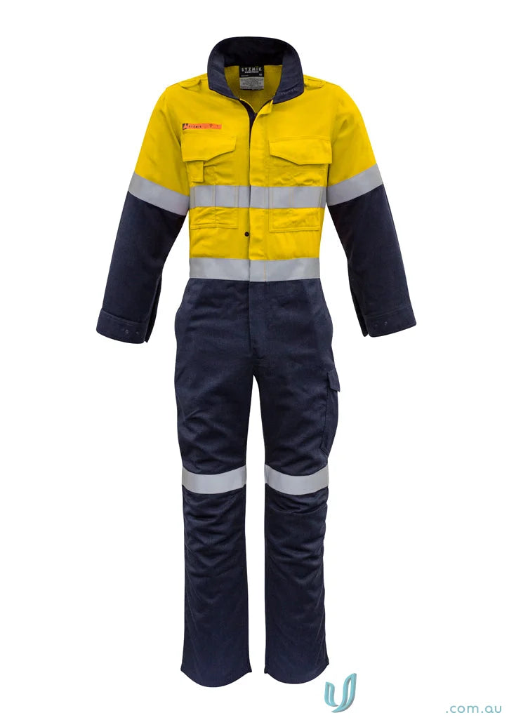 Two-tone reflective safety coverall from Syzmics mens orange hoop taped ZC525 for all-day comfort