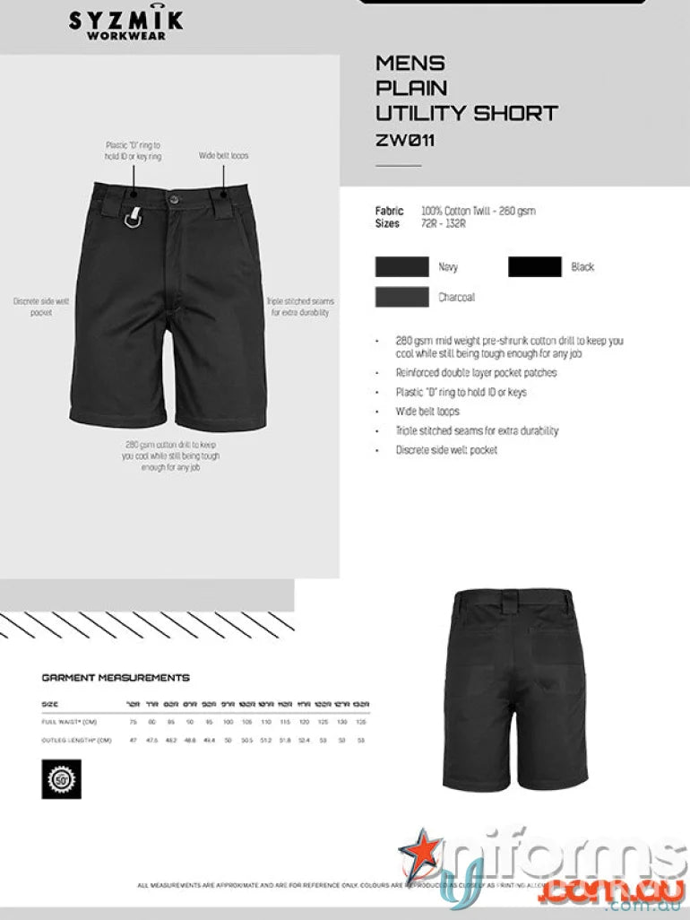 Mens plain utility shorts from Syzmik Mens Plain Utility Shorts collection