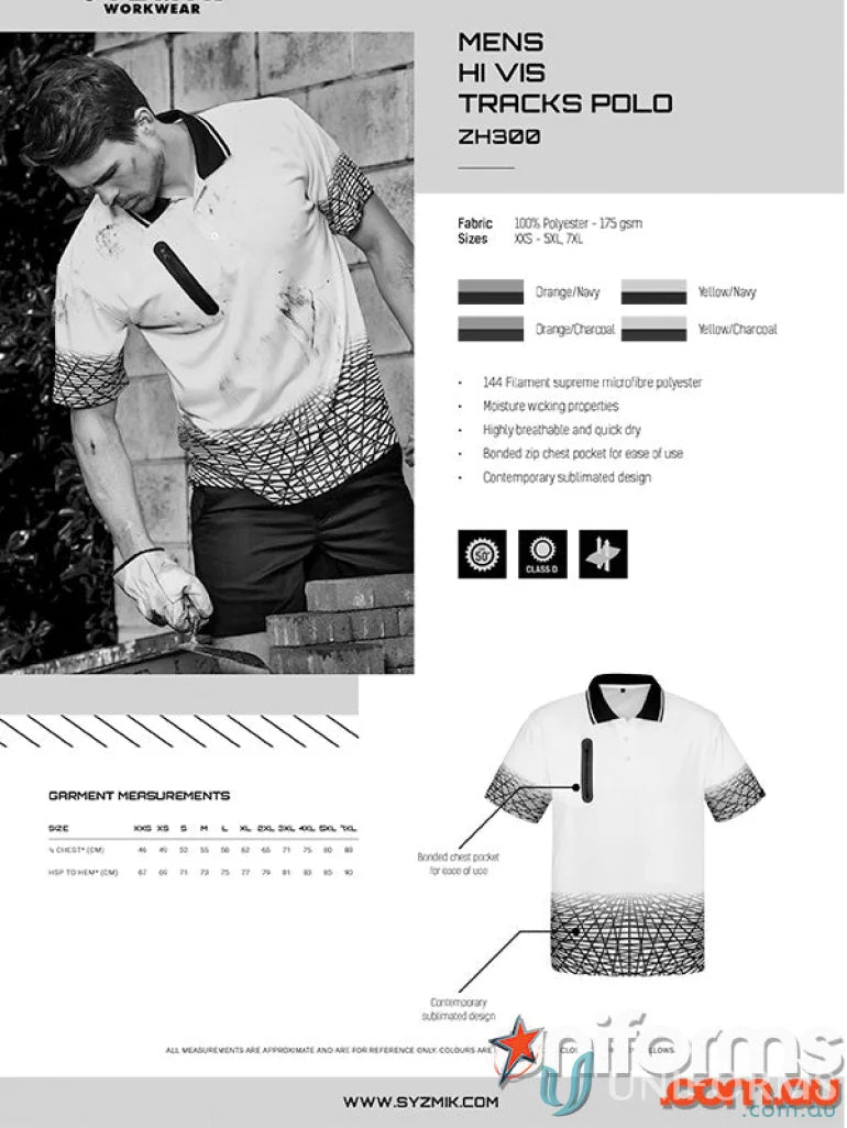 Mens hi-vis short sleeve polo shirt from Syzmic Mens collection, style SS Polo Zh300