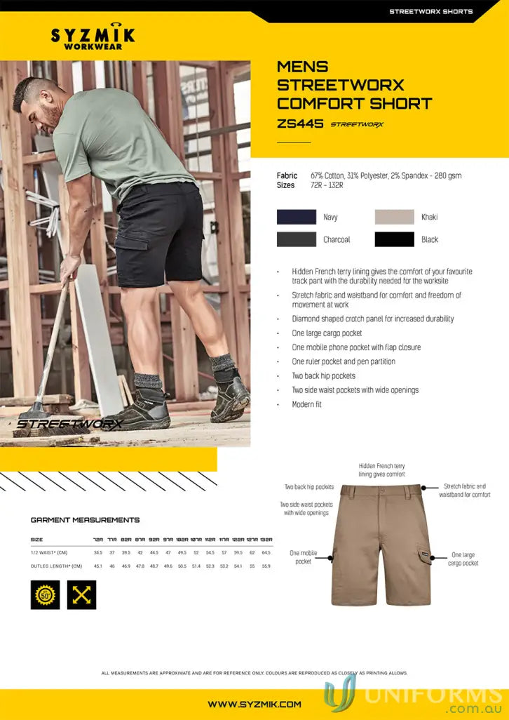 Men’s Syzmic Streetworx Comfort Shorts with diamond-shaped crotch panel and large cargo pocket