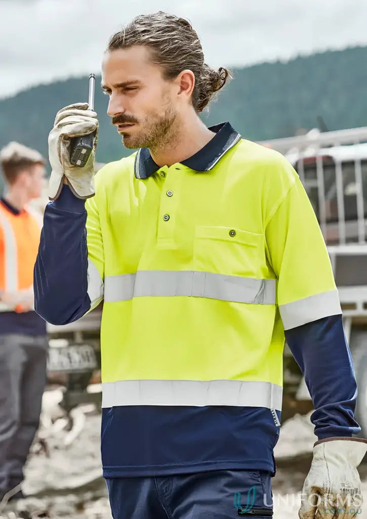 Syzmik Mens vis spliced long sleeve work shirt with hoop taped details