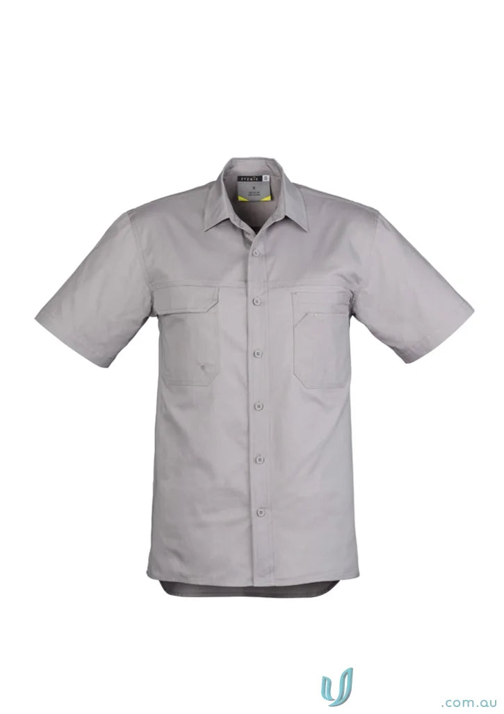 Gray Syzmik mens lightweight tradie short sleeve shirt zw120 for work or casual wear
