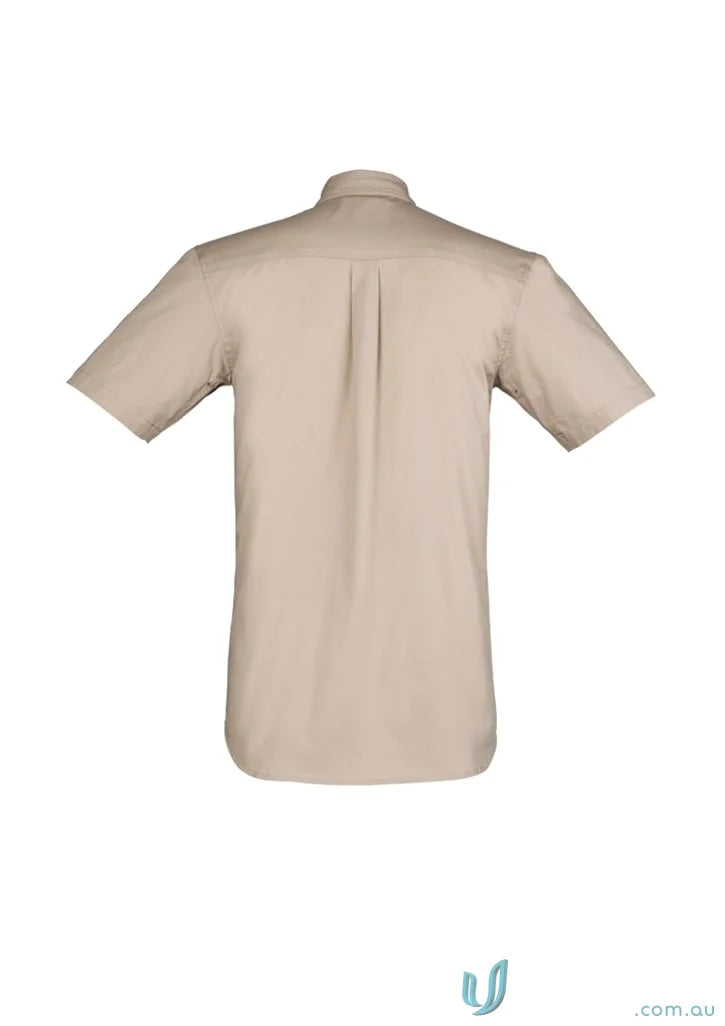 Khaki lightweight mens tradie short sleeve shirt SYZMIK zw120 for casual work look