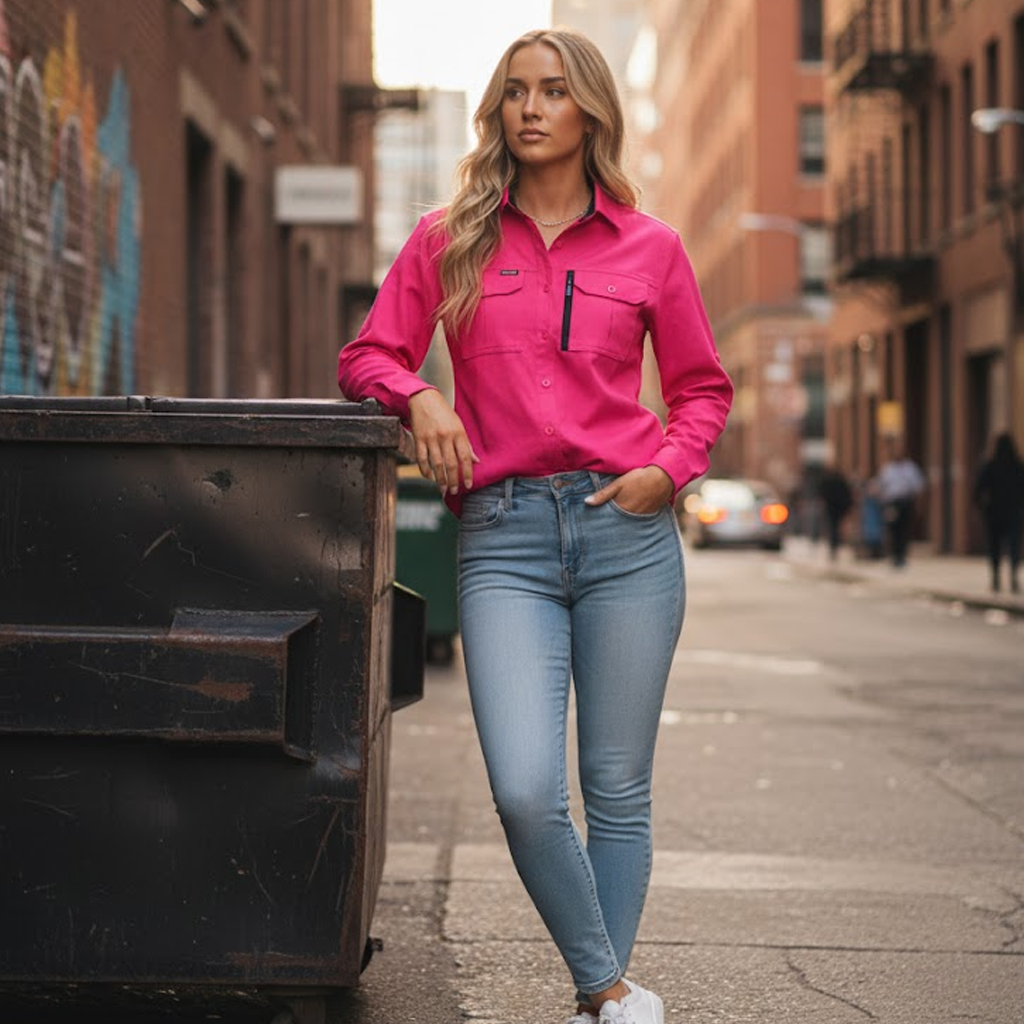 Syzmik womens outdoor sleeve shirt zw760 pink long sleeve with zipper accents