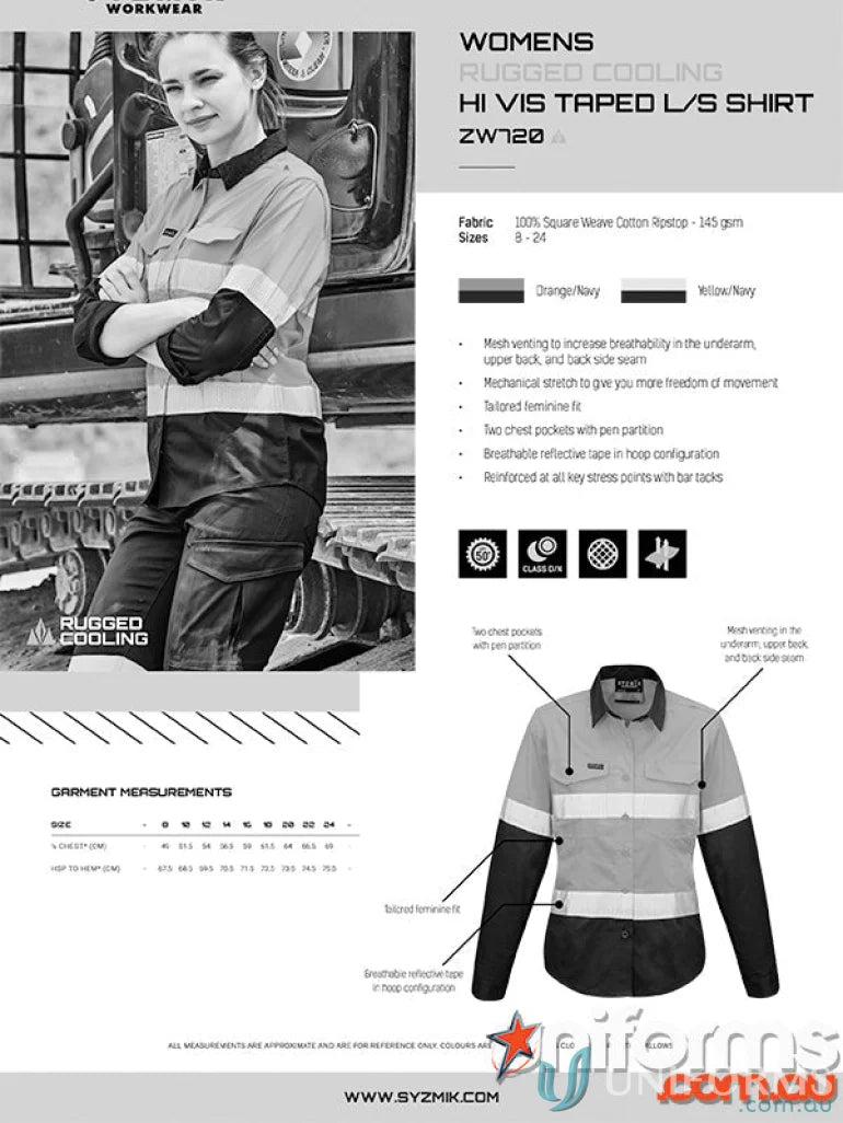 Syzmik Womens Rugged Cooling Taped Hi Vis Spliced Shirt with reflective tape