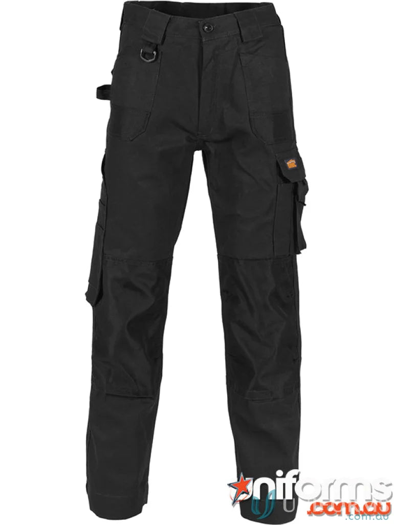 Black cargo work pants made from durable Duratex Cotton Duck weave cargo fabric