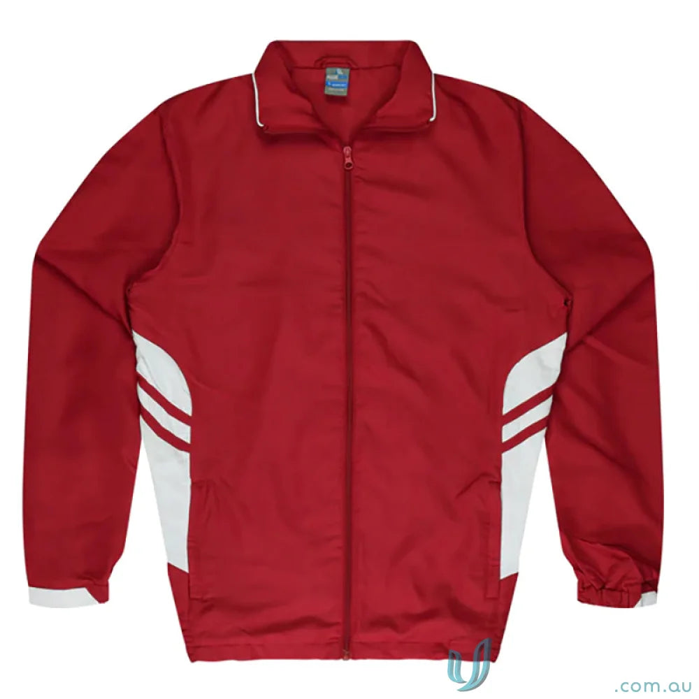 Red and white Tasman Kids Tracktops jacket perfect for school uniforms or casual workwear