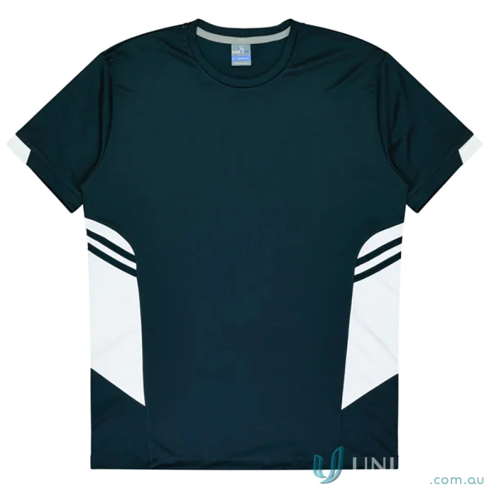 Dark blue and white Tasman Tee athletic t-shirt made from comfy fabric, perfect for uniforms or workwear