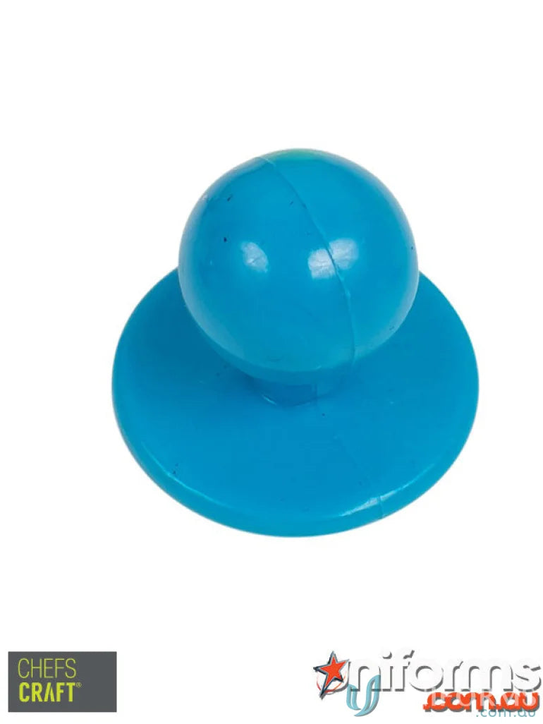 Blue plastic plunger-style cookie cutter from 10 Pack Chef Buttons for kitchen managers uniforms