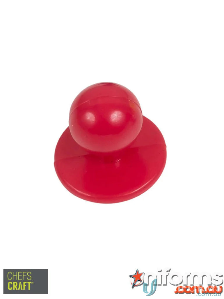 Shiny red plastic button from 10 Pack Chef Buttons for kitchen managers uniforms