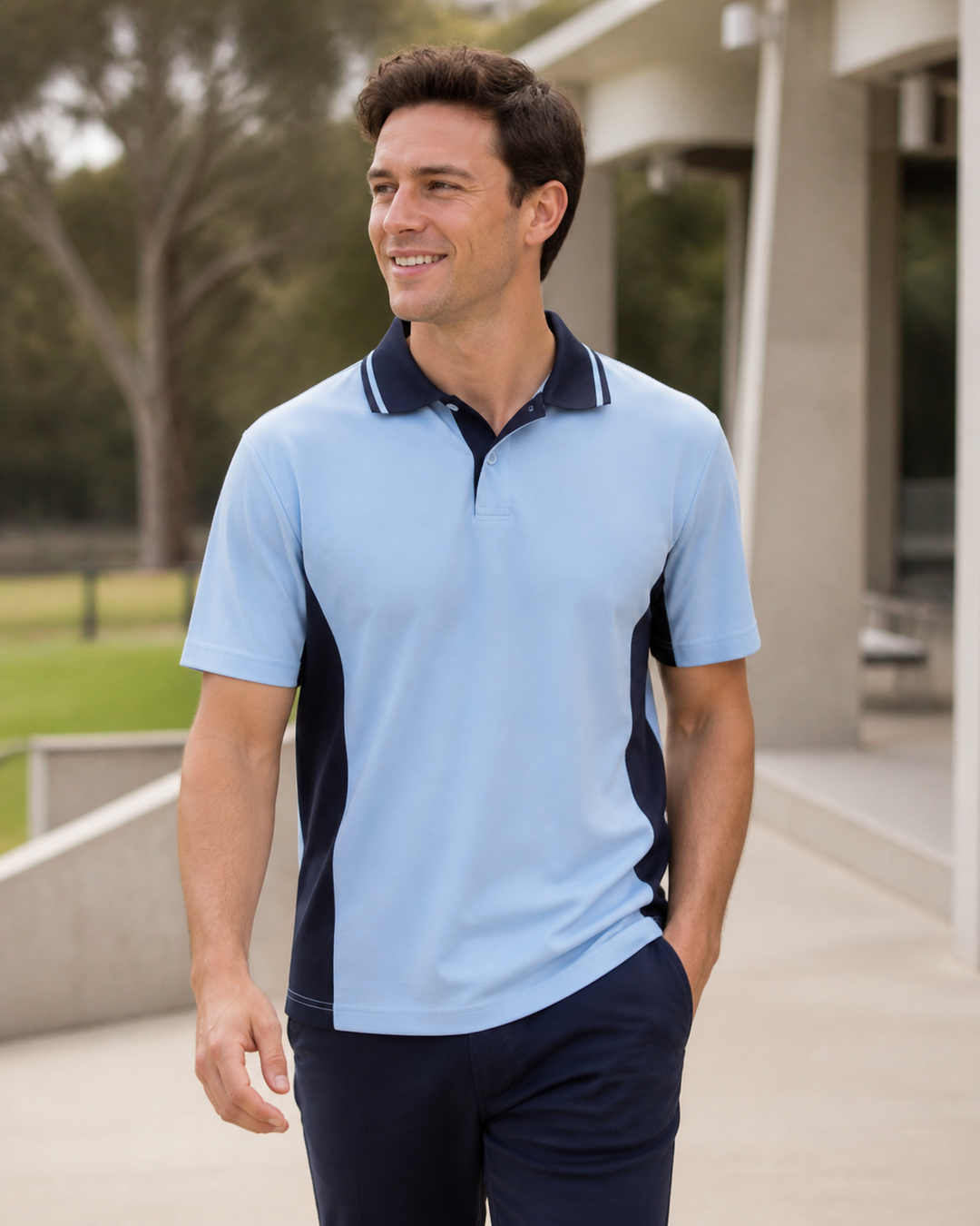 Team Mate Polo worn by Australian male model