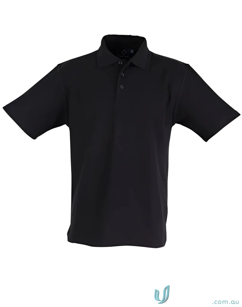 Black short-sleeved polo shirt from PS11 Traditional with unmatched comfort and poly cotton pique fabric
