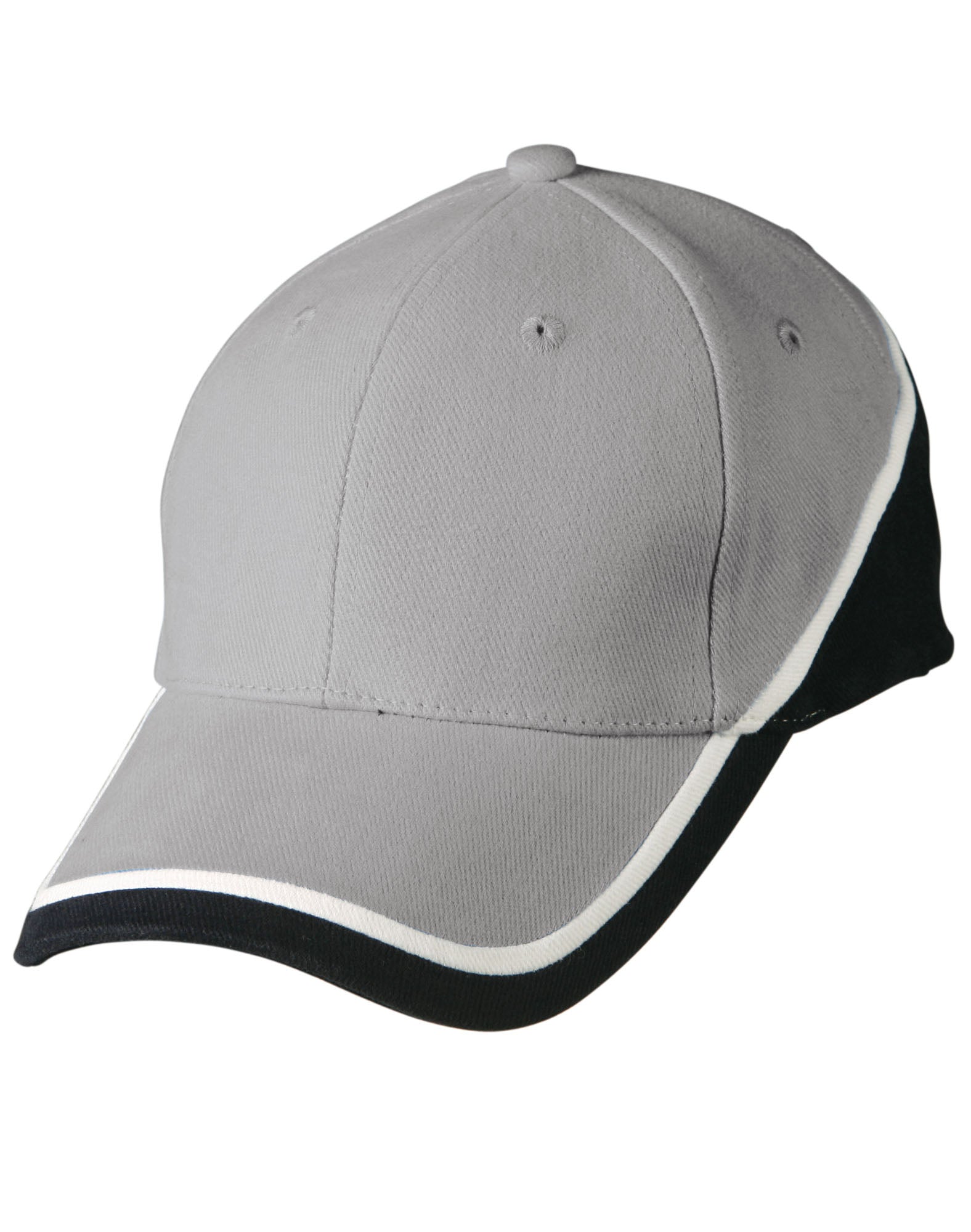 Gray black tri-colour baseball cap with white brim piping ch38 tri contrast