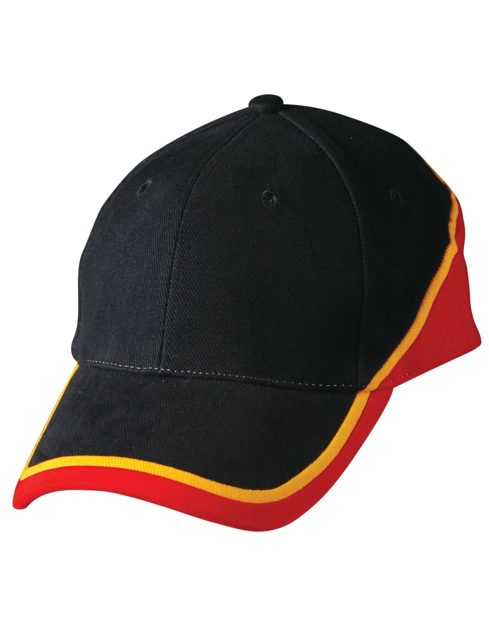 Black Tri-Colour Baseball Cap with red yellow trim ch38 tri contrast