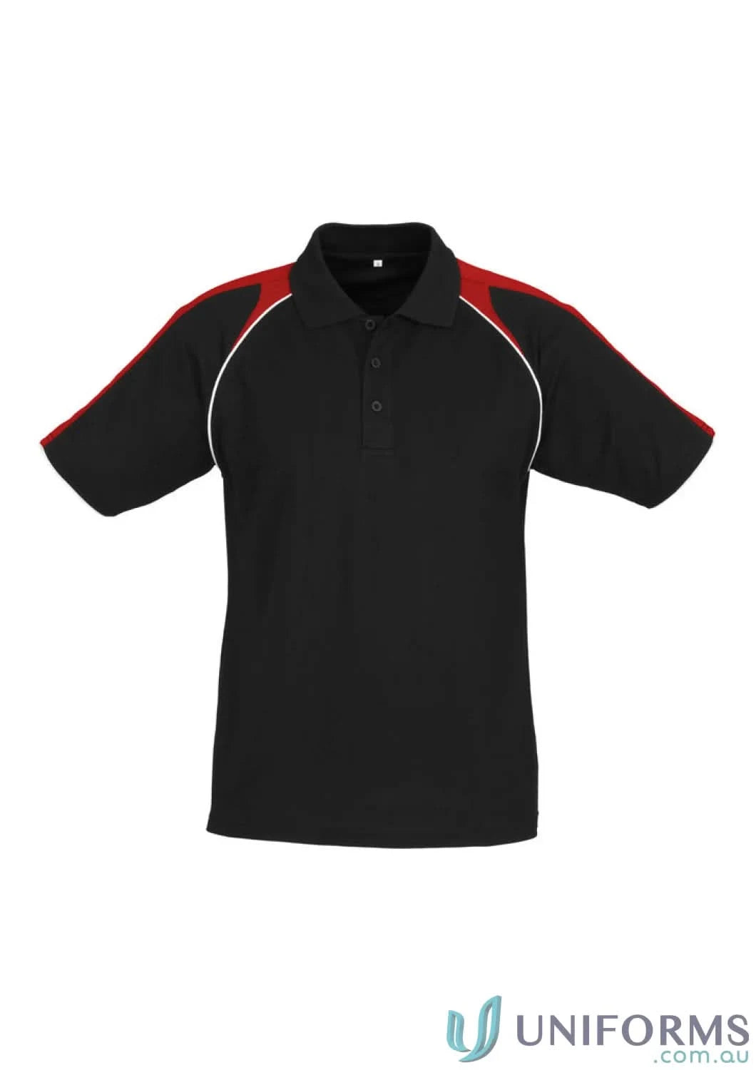 P225MS mens Triton Polo short sleeve with black and red contrast shoulder panels