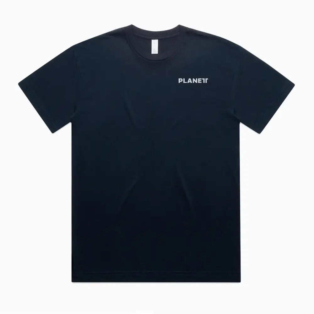 Black short-sleeved truck oversize tee with subtle white planet logo perfect for casual workwear and uniforms