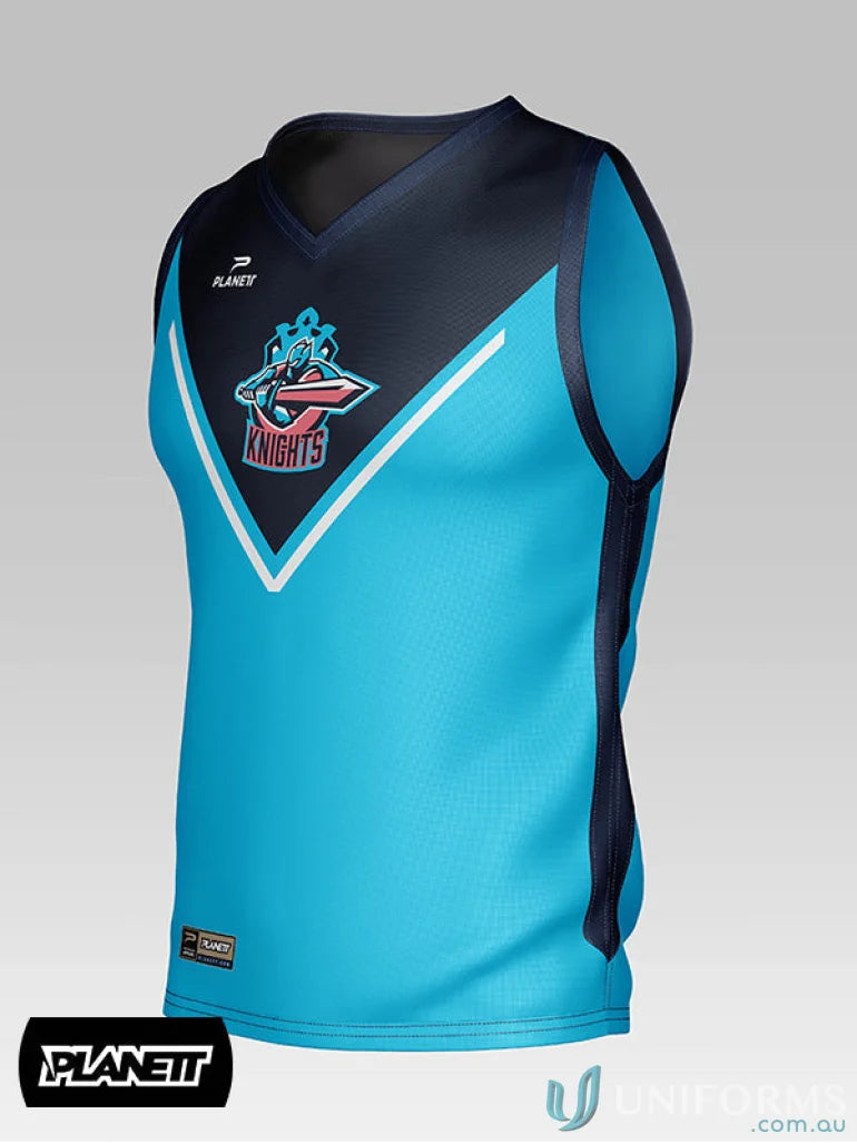 Afl104 custom afl guernsey sleeveless uniform with turquoise and navy blue and red and white knights logo