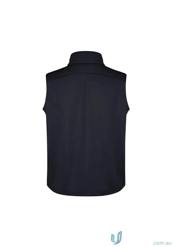 Navy blue mens softshell vest with high collar from U:Tech Biz Tech stays warm