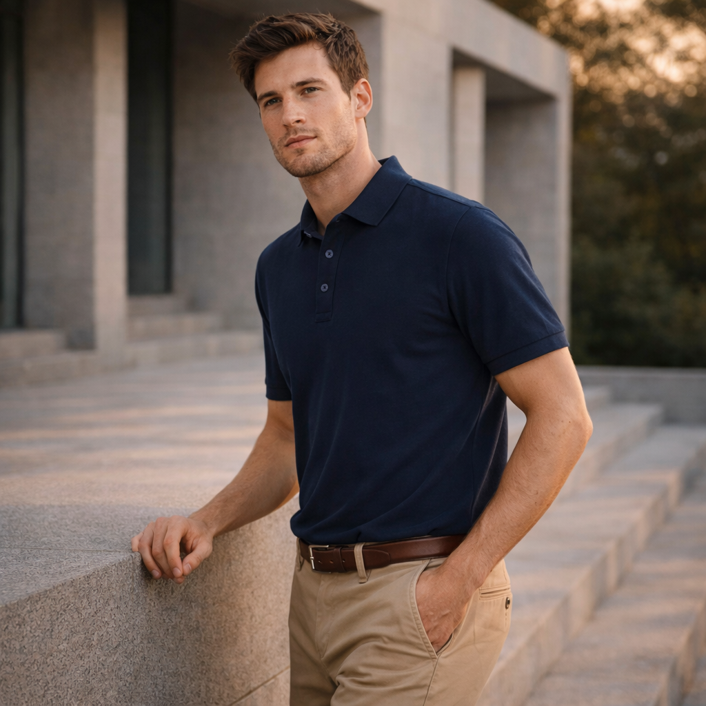 Winning Spirit PS71 Ultrafine Cotton Polo in navy