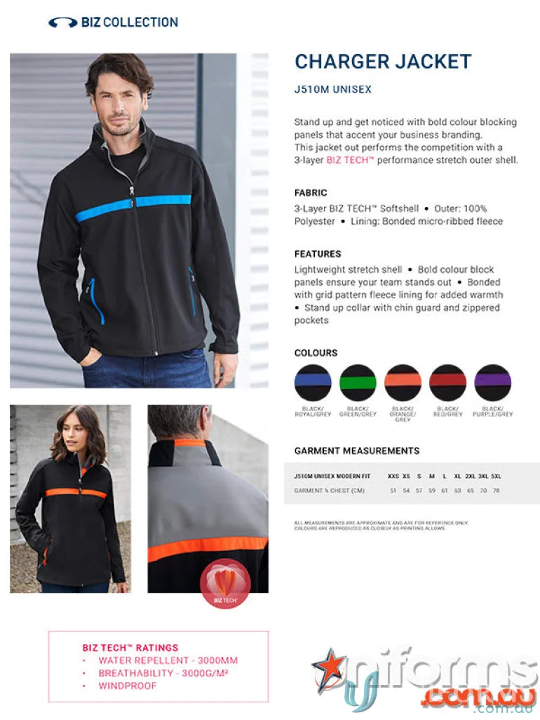 Unisex Charger Jacket J510M from Biz Collection Unisex, style and tech in one jacket