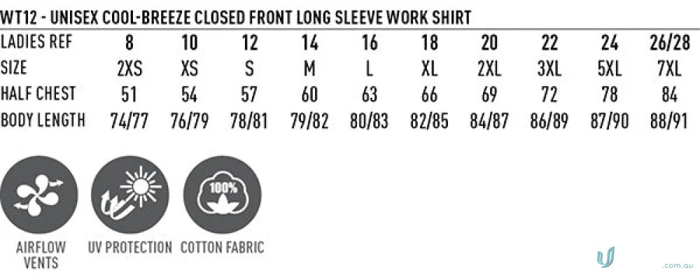 Wt12 unisex cool breeze closed front long sleeve work shirt in blue perfect for workwear and uniforms