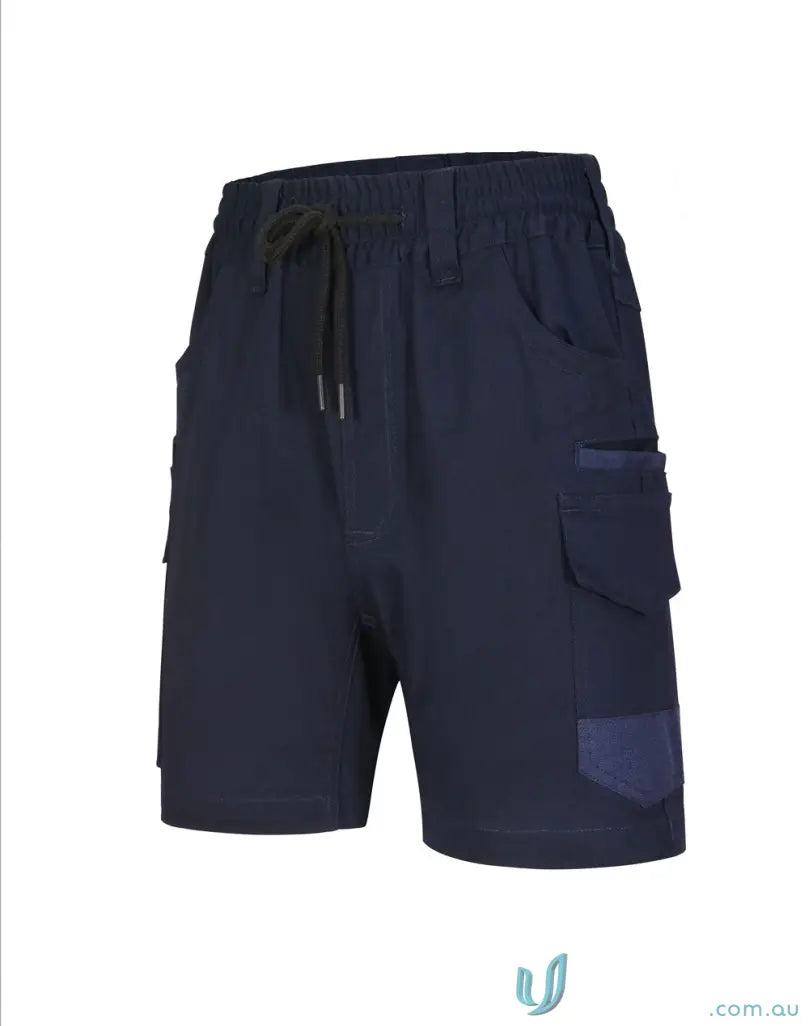 Planett womens cotton stretch cuffed dark navy cargo shorts with elastic waistband perfect for workwear uniforms