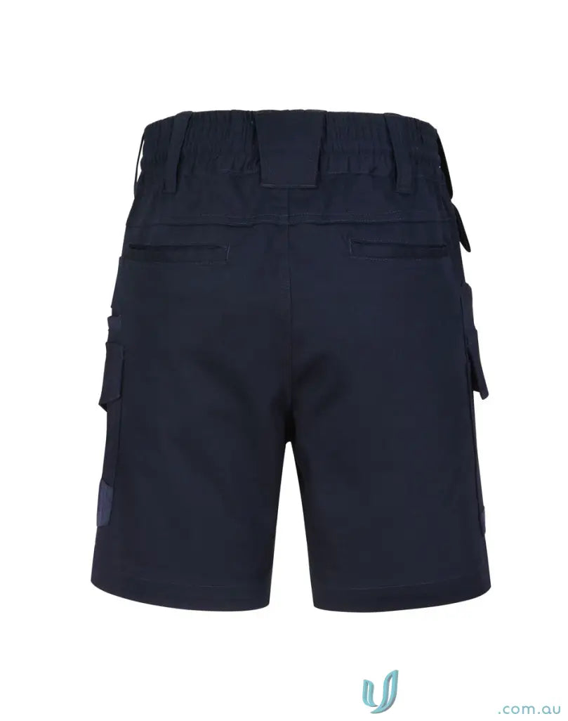 Dark navy planett womens cotton stretch cuffed cargo shorts with multiple pockets and belt perfect for workwear uniforms