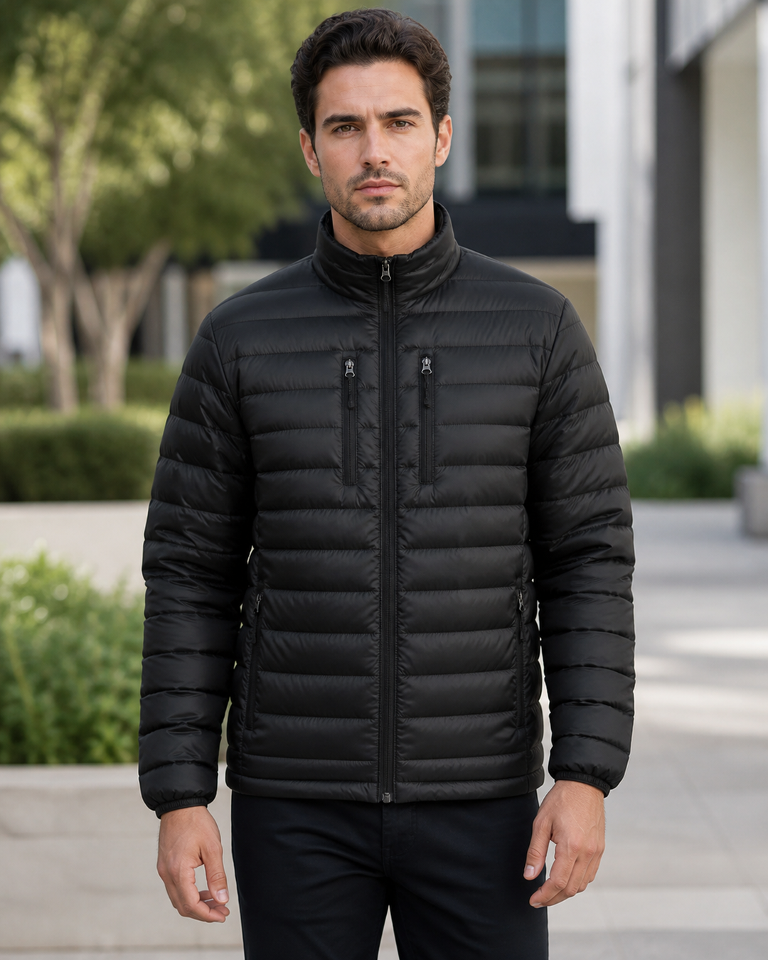 Unisex Mogul Puffa Jacket on Australian male model