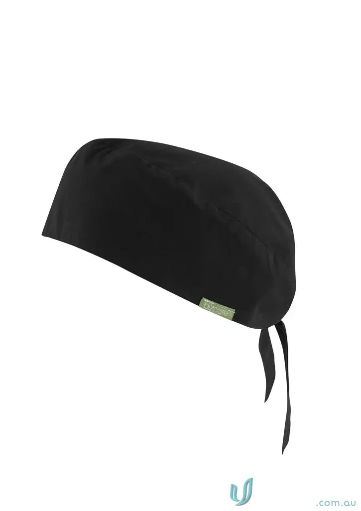 Black reversible scrub cap with ties, perfect for antibacterial protection and a smart scrub look