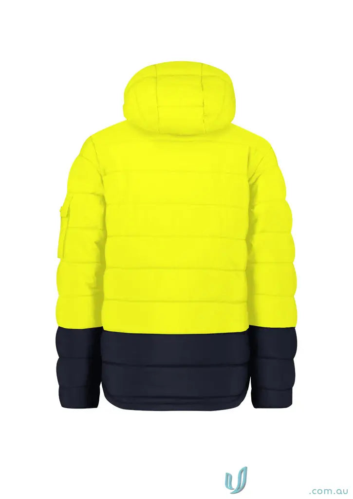 Yellow and navy blue unisex Streetworx Hooded Puffer Jacket for a cool street style