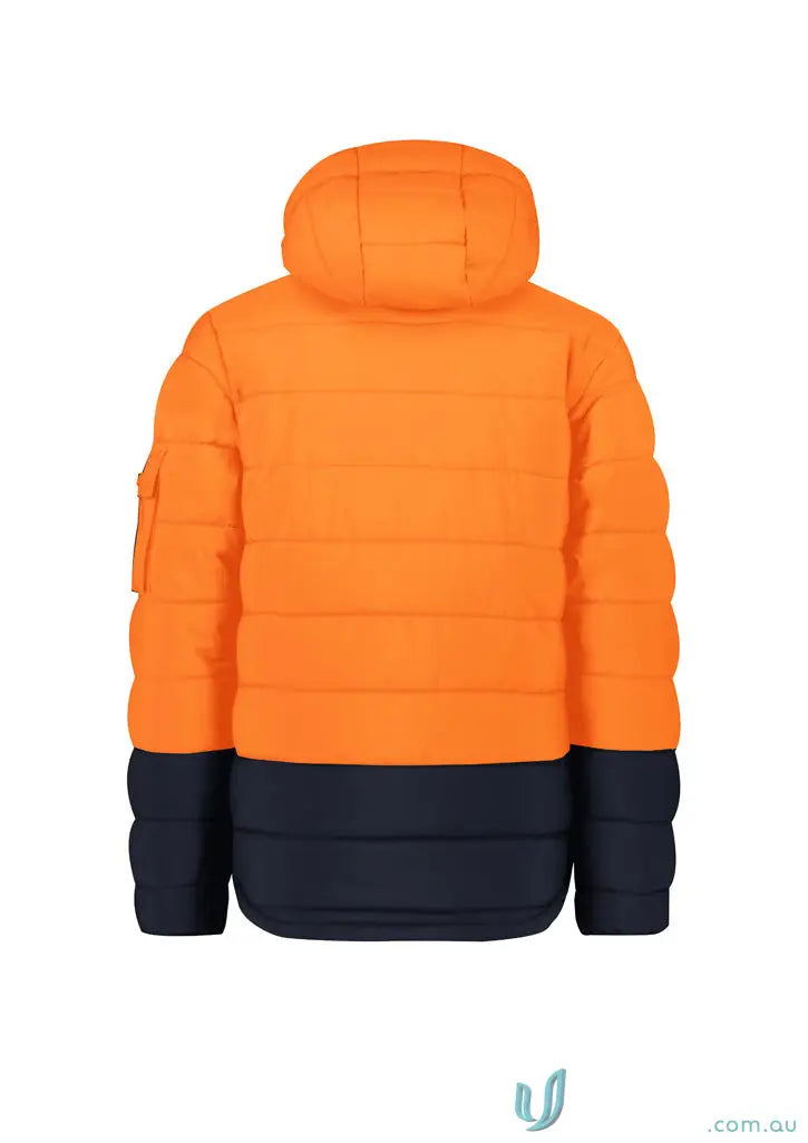 Orange and navy blue unisex streetworx hooded puffer jacket for cool street style