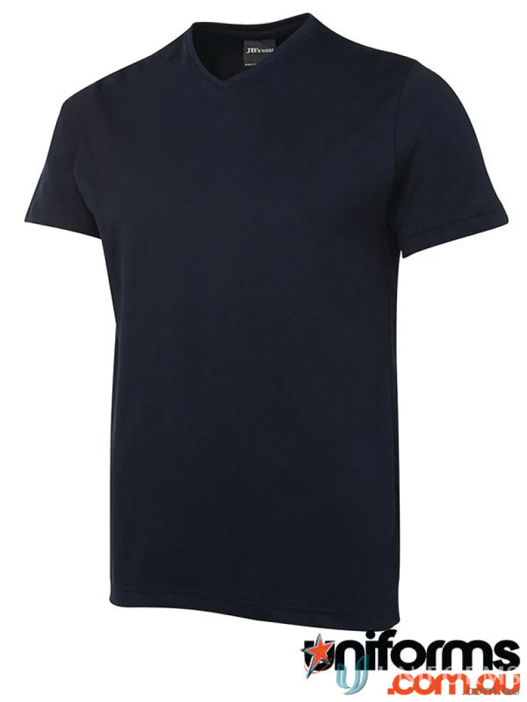 Navy blue V-neck T-shirt from 1VT JBs Wear in ring-spun jersey knit, 190gsm fabric
