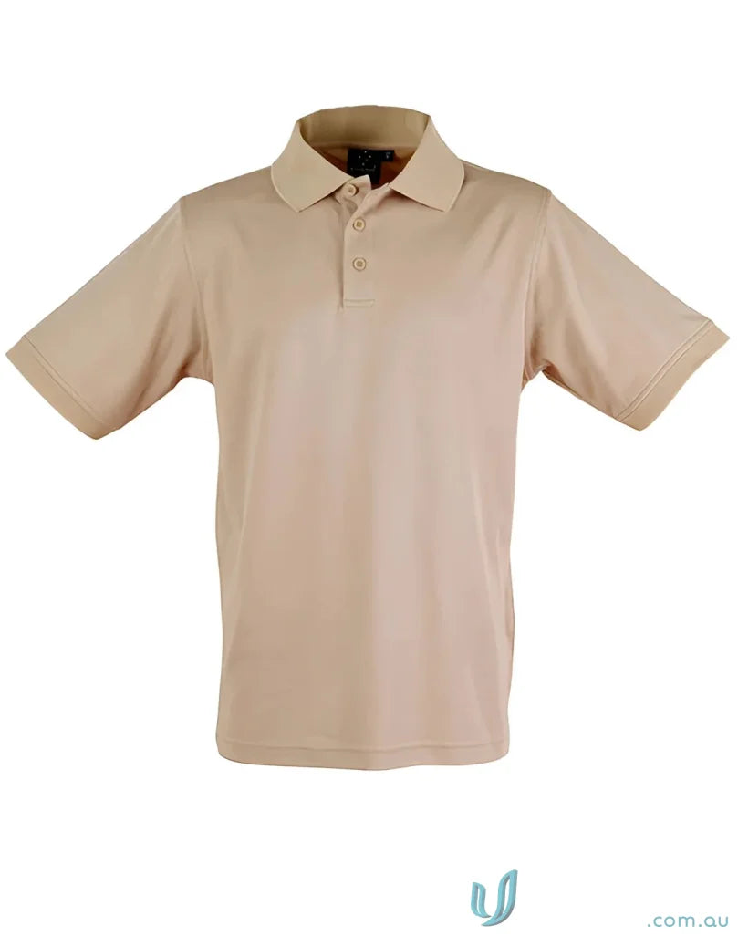 Beige short-sleeved Victory SS Polo shirt showcasing victory truedry fabric and winning spirit