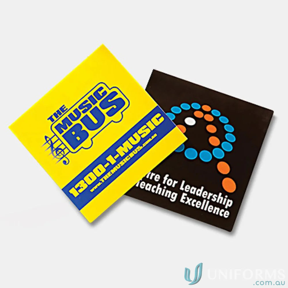 Two square vinyl sticker magnets 75mm x 75mm pad printed for promos