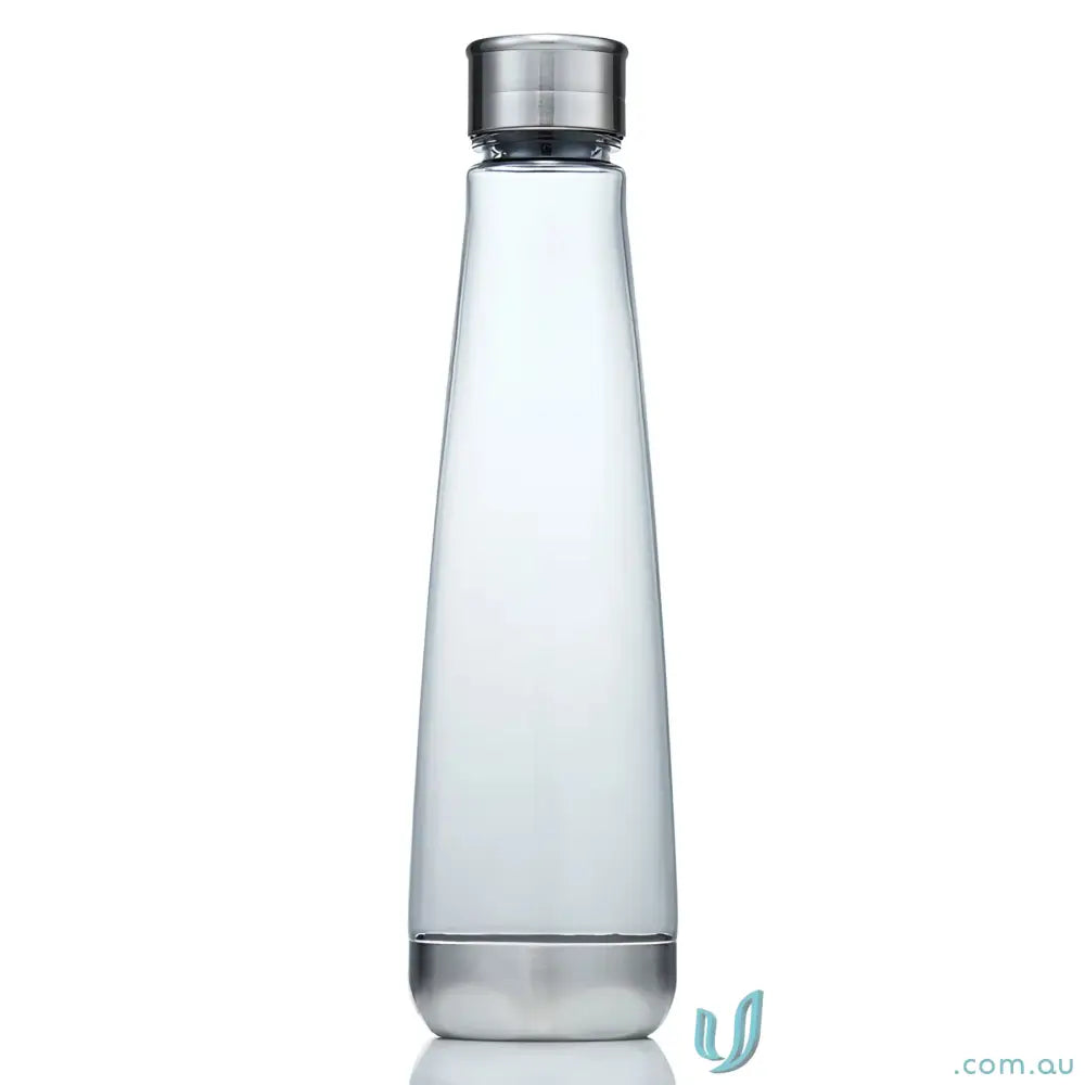 Clear Tritan water bottle with metal cap and base for stylish, BPA-Free hydration