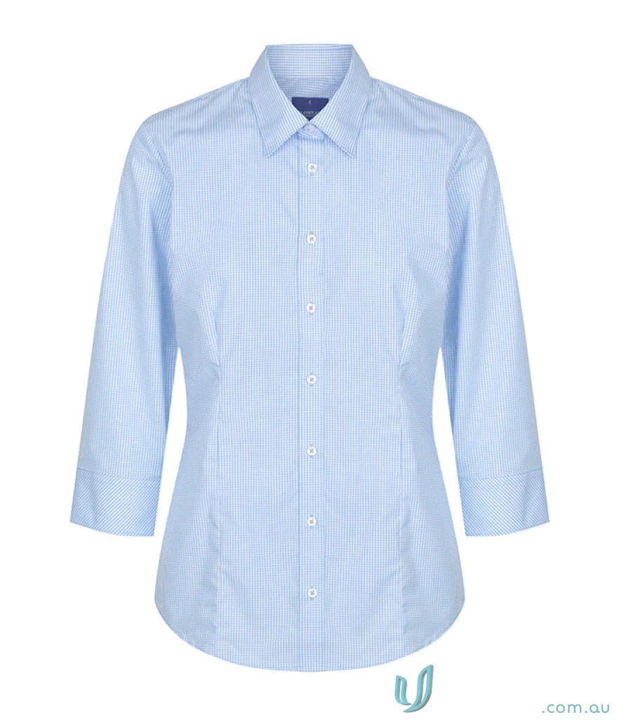 Westgarth Gingham 3Q Shirt with light blue stripes, easy iron, ideal for uniforms