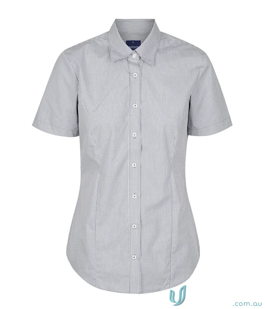 Westgarth Gingham SS Shirt with striped short sleeve design, easy iron silk protein feel