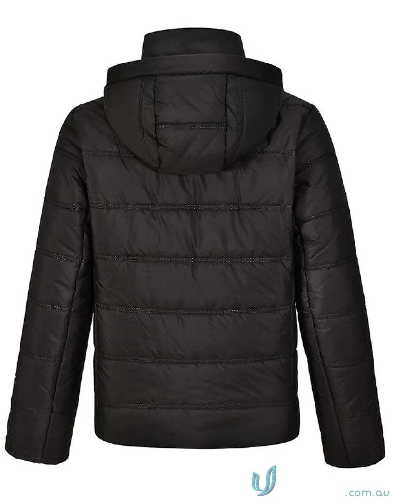 Black hooded puffer jacket from Winning Spirit 3D Cut Sustainable Seamless Parka, durable water-repellent and made from certified recycled PET