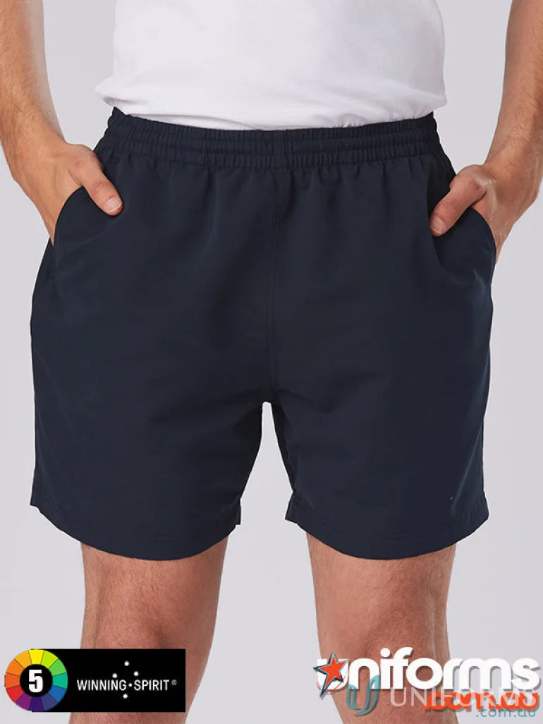 Dark blue ss29 microfibre Winning Spirit Adults sport shorts with side pockets